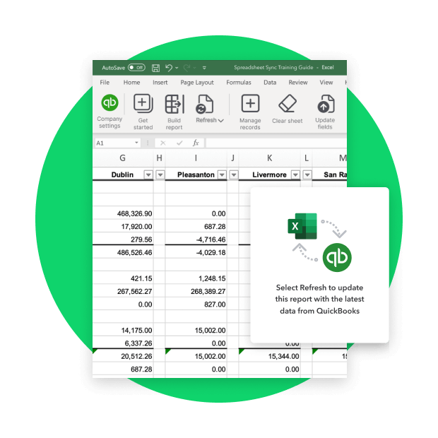 A graphic illustrates how QuickBooks and spreadsheets can sync and make tracking data easier.